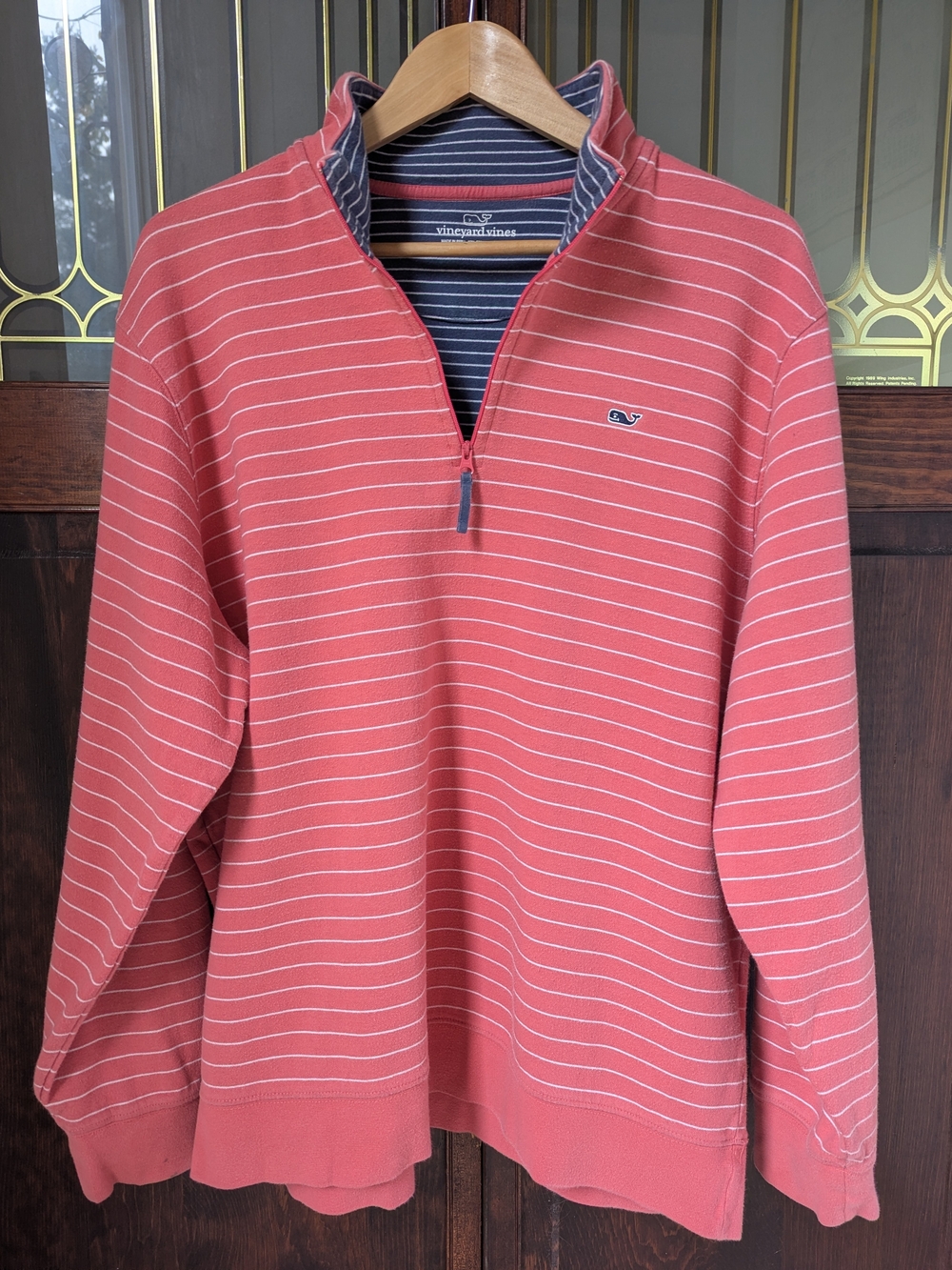 Vineyard Vines Martha's Vineyard Coral Striped Quarter-Zip Sweater